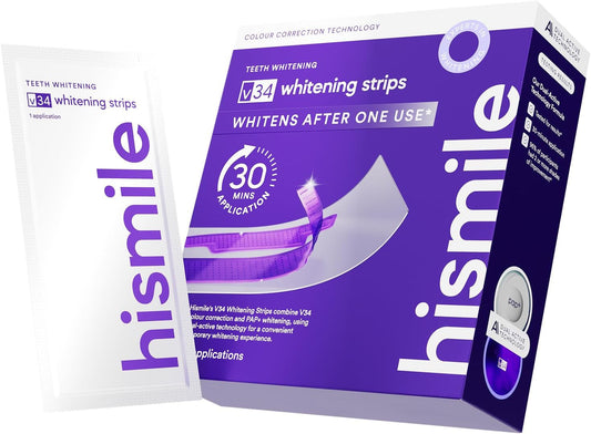 V34 Purple Teeth Whitening Strips – Stain Removal with Whitening & Color Correct